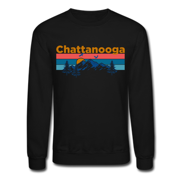 Chattanooga, Tennessee Sweatshirt - Retro Mountain & Birds Chattanooga Crewneck Sweatshirt - black