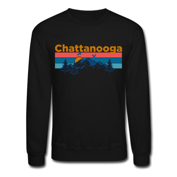 Chattanooga, Tennessee Sweatshirt - Retro Mountain & Birds Chattanooga Crewneck Sweatshirt - black