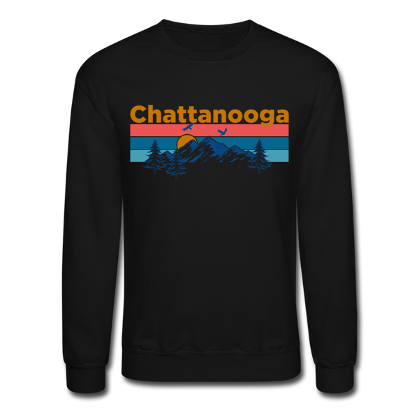 Chattanooga, Tennessee Sweatshirt - Retro Mountain & Birds Chattanooga Crewneck Sweatshirt - black