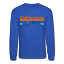 Chattanooga, Tennessee Sweatshirt - Retro Mountain & Birds Chattanooga Crewneck Sweatshirt - royal blue