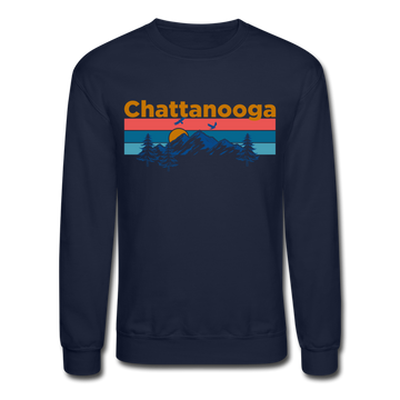 Chattanooga, Tennessee Sweatshirt - Retro Mountain & Birds Chattanooga Crewneck Sweatshirt - navy