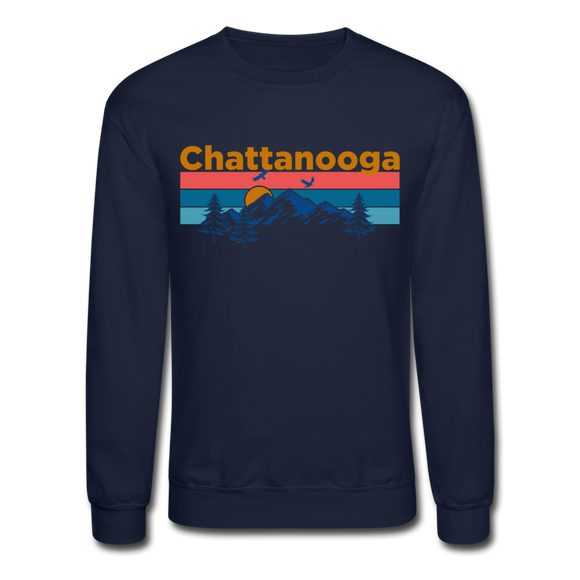 Chattanooga, Tennessee Sweatshirt - Retro Mountain & Birds Chattanooga Crewneck Sweatshirt - navy