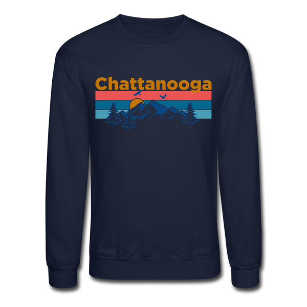 Chattanooga, Tennessee Sweatshirt - Retro Mountain & Birds Chattanooga Crewneck Sweatshirt - navy