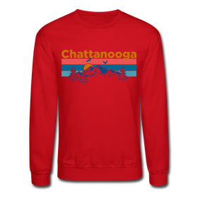 Chattanooga, Tennessee Sweatshirt - Retro Mountain & Birds Chattanooga Crewneck Sweatshirt - red