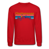 Chattanooga, Tennessee Sweatshirt - Retro Mountain & Birds Chattanooga Crewneck Sweatshirt - red