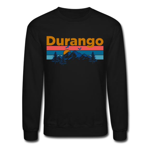 Durango, Colorado Sweatshirt - Retro Mountain & Birds Durango Crewneck Sweatshirt - black
