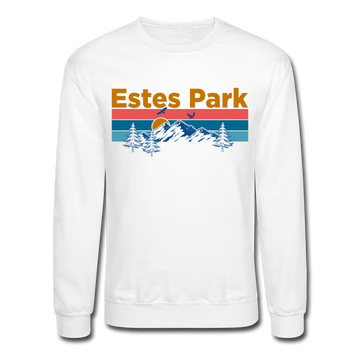 Estes Park, Colorado Sweatshirt - Retro Mountain & Birds Estes Park Crewneck Sweatshirt - white