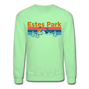 Estes Park, Colorado Sweatshirt - Retro Mountain & Birds Estes Park Crewneck Sweatshirt - lime
