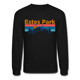 Estes Park, Colorado Sweatshirt - Retro Mountain & Birds Estes Park Crewneck Sweatshirt - black