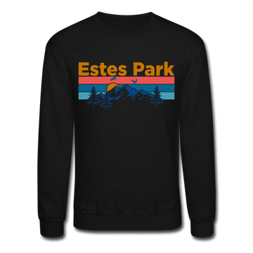 Estes Park, Colorado Sweatshirt - Retro Mountain & Birds Estes Park Crewneck Sweatshirt - black