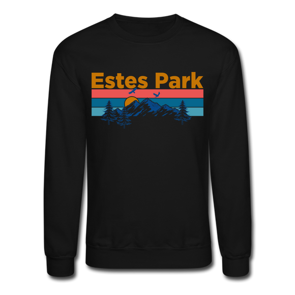Estes Park, Colorado Sweatshirt - Retro Mountain & Birds Estes Park Crewneck Sweatshirt - black