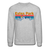 Estes Park, Colorado Sweatshirt - Retro Mountain & Birds Estes Park Crewneck Sweatshirt - heather gray
