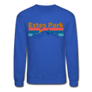 Estes Park, Colorado Sweatshirt - Retro Mountain & Birds Estes Park Crewneck Sweatshirt - royal blue