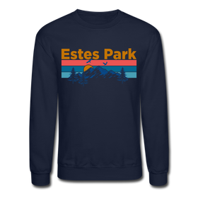 Estes Park, Colorado Sweatshirt - Retro Mountain & Birds Estes Park Crewneck Sweatshirt - navy