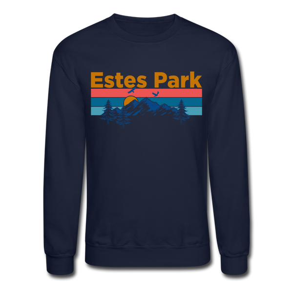 Estes Park, Colorado Sweatshirt - Retro Mountain & Birds Estes Park Crewneck Sweatshirt - navy