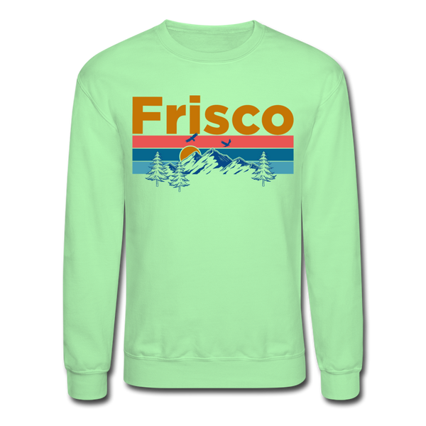 Frisco, Colorado Sweatshirt - Retro Mountain & Birds Frisco Crewneck Sweatshirt - lime