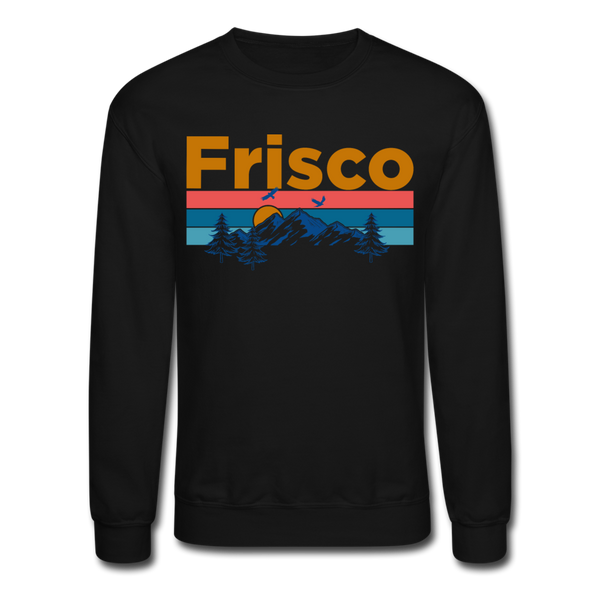 Frisco, Colorado Sweatshirt - Retro Mountain & Birds Frisco Crewneck Sweatshirt - black