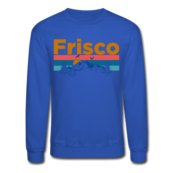 Frisco, Colorado Sweatshirt - Retro Mountain & Birds Frisco Crewneck Sweatshirt - royal blue