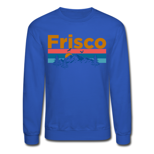 Frisco, Colorado Sweatshirt - Retro Mountain & Birds Frisco Crewneck Sweatshirt - royal blue