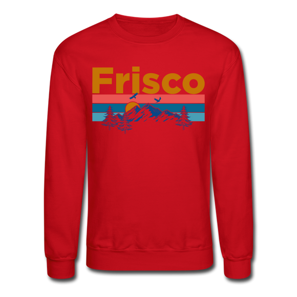 Frisco, Colorado Sweatshirt - Retro Mountain & Birds Frisco Crewneck Sweatshirt - red