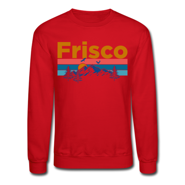 Frisco, Colorado Sweatshirt - Retro Mountain & Birds Frisco Crewneck Sweatshirt - red
