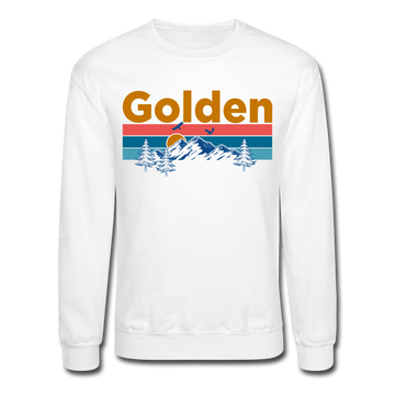 Golden, Colorado Sweatshirt - Retro Mountain & Birds Golden Crewneck Sweatshirt - white
