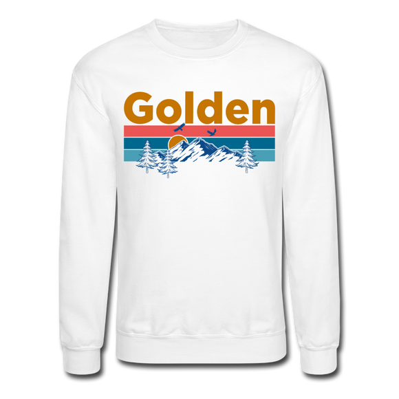 Golden, Colorado Sweatshirt - Retro Mountain & Birds Golden Crewneck Sweatshirt - white