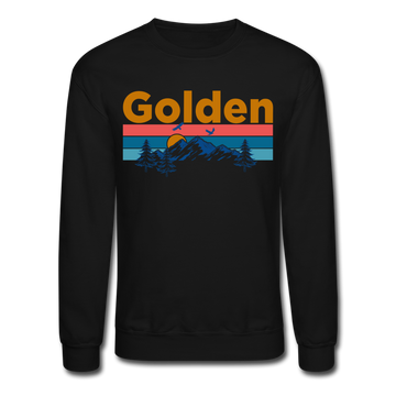 Golden, Colorado Sweatshirt - Retro Mountain & Birds Golden Crewneck Sweatshirt - black