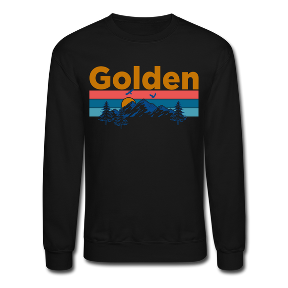 Golden, Colorado Sweatshirt - Retro Mountain & Birds Golden Crewneck Sweatshirt - black