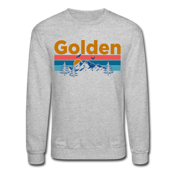 Golden, Colorado Sweatshirt - Retro Mountain & Birds Golden Crewneck Sweatshirt - heather gray