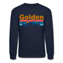 Golden, Colorado Sweatshirt - Retro Mountain & Birds Golden Crewneck Sweatshirt - navy