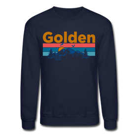 Golden, Colorado Sweatshirt - Retro Mountain & Birds Golden Crewneck Sweatshirt - navy