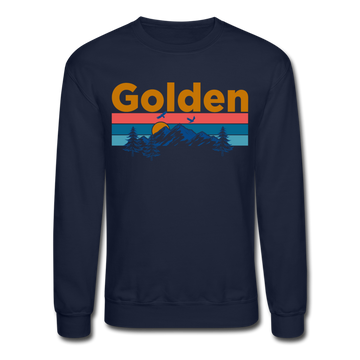 Golden, Colorado Sweatshirt - Retro Mountain & Birds Golden Crewneck Sweatshirt - navy