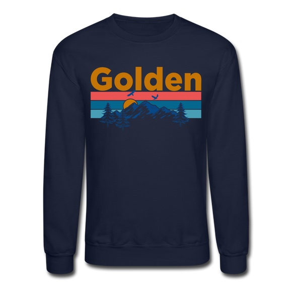Golden, Colorado Sweatshirt - Retro Mountain & Birds Golden Crewneck Sweatshirt - navy