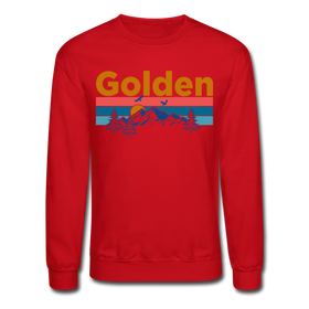 Golden, Colorado Sweatshirt - Retro Mountain & Birds Golden Crewneck Sweatshirt - red