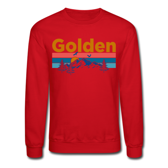 Golden, Colorado Sweatshirt - Retro Mountain & Birds Golden Crewneck Sweatshirt - red