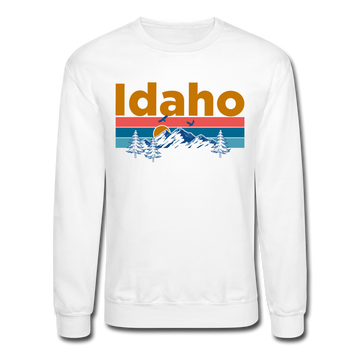 Idaho Sweatshirt - Retro Mountain & Birds Idaho Crewneck Sweatshirt - white