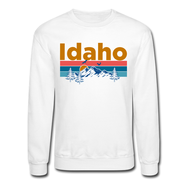 Idaho Sweatshirt - Retro Mountain & Birds Idaho Crewneck Sweatshirt - white