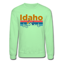 Idaho Sweatshirt - Retro Mountain & Birds Idaho Crewneck Sweatshirt - lime