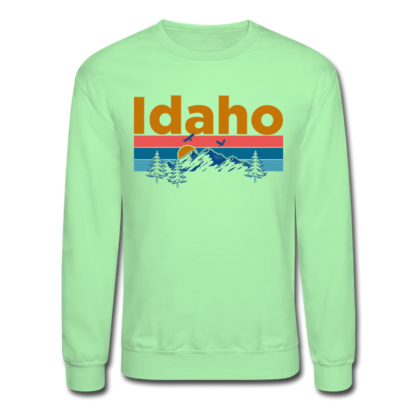 Idaho Sweatshirt - Retro Mountain & Birds Idaho Crewneck Sweatshirt - lime
