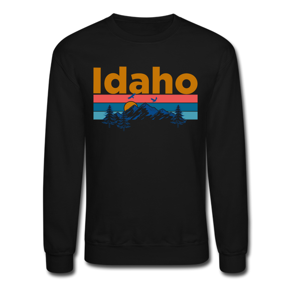 Idaho Sweatshirt - Retro Mountain & Birds Idaho Crewneck Sweatshirt - black