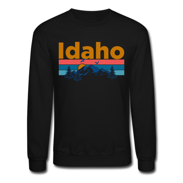 Idaho Sweatshirt - Retro Mountain & Birds Idaho Crewneck Sweatshirt - black