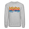 Idaho Sweatshirt - Retro Mountain & Birds Idaho Crewneck Sweatshirt - heather gray