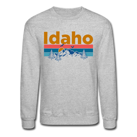 Idaho Sweatshirt - Retro Mountain & Birds Idaho Crewneck Sweatshirt - heather gray