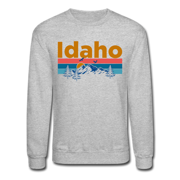 Idaho Sweatshirt - Retro Mountain & Birds Idaho Crewneck Sweatshirt - heather gray