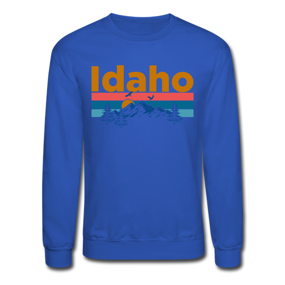 Idaho Sweatshirt - Retro Mountain & Birds Idaho Crewneck Sweatshirt - royal blue
