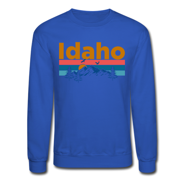 Idaho Sweatshirt - Retro Mountain & Birds Idaho Crewneck Sweatshirt - royal blue