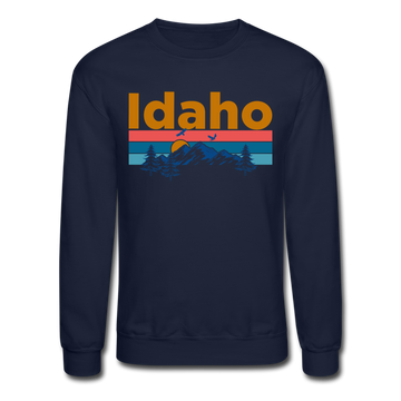 Idaho Sweatshirt - Retro Mountain & Birds Idaho Crewneck Sweatshirt - navy