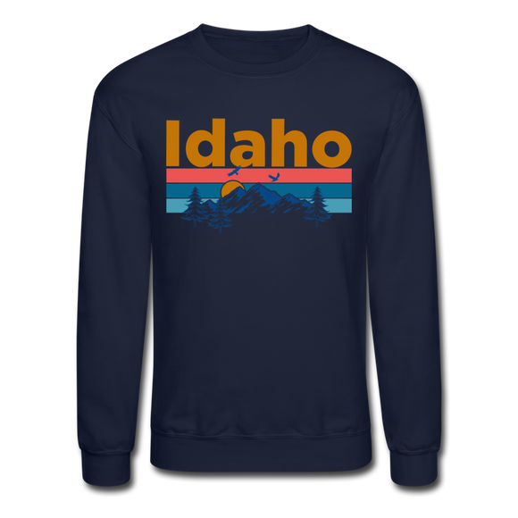 Idaho Sweatshirt - Retro Mountain & Birds Idaho Crewneck Sweatshirt - navy