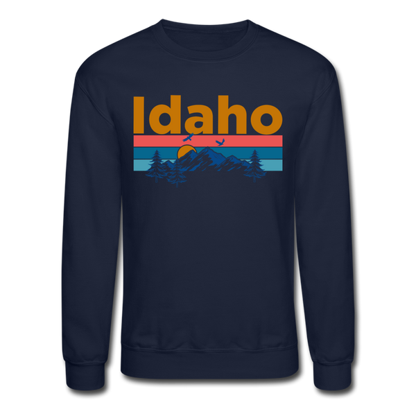 Idaho Sweatshirt - Retro Mountain & Birds Idaho Crewneck Sweatshirt - navy